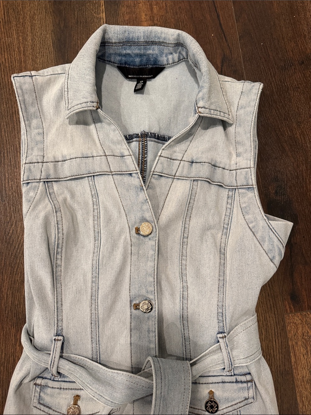 White House Black Market Sleeveless Light Wash Denim Midi Dress with Belt - Picture 5 of 9